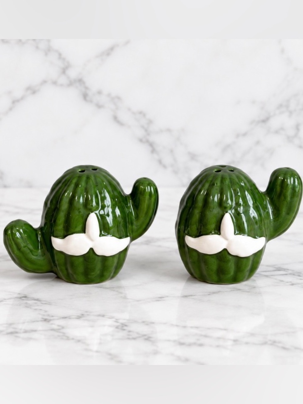 Ceramic Anthropomorphic Green Cactus Salt & Pepper Shakers